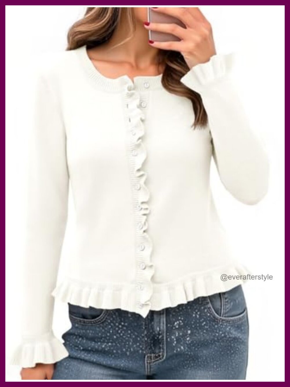 Ruffle Cropped Cardigan Women Long Sleeve Button Knit Sweater
